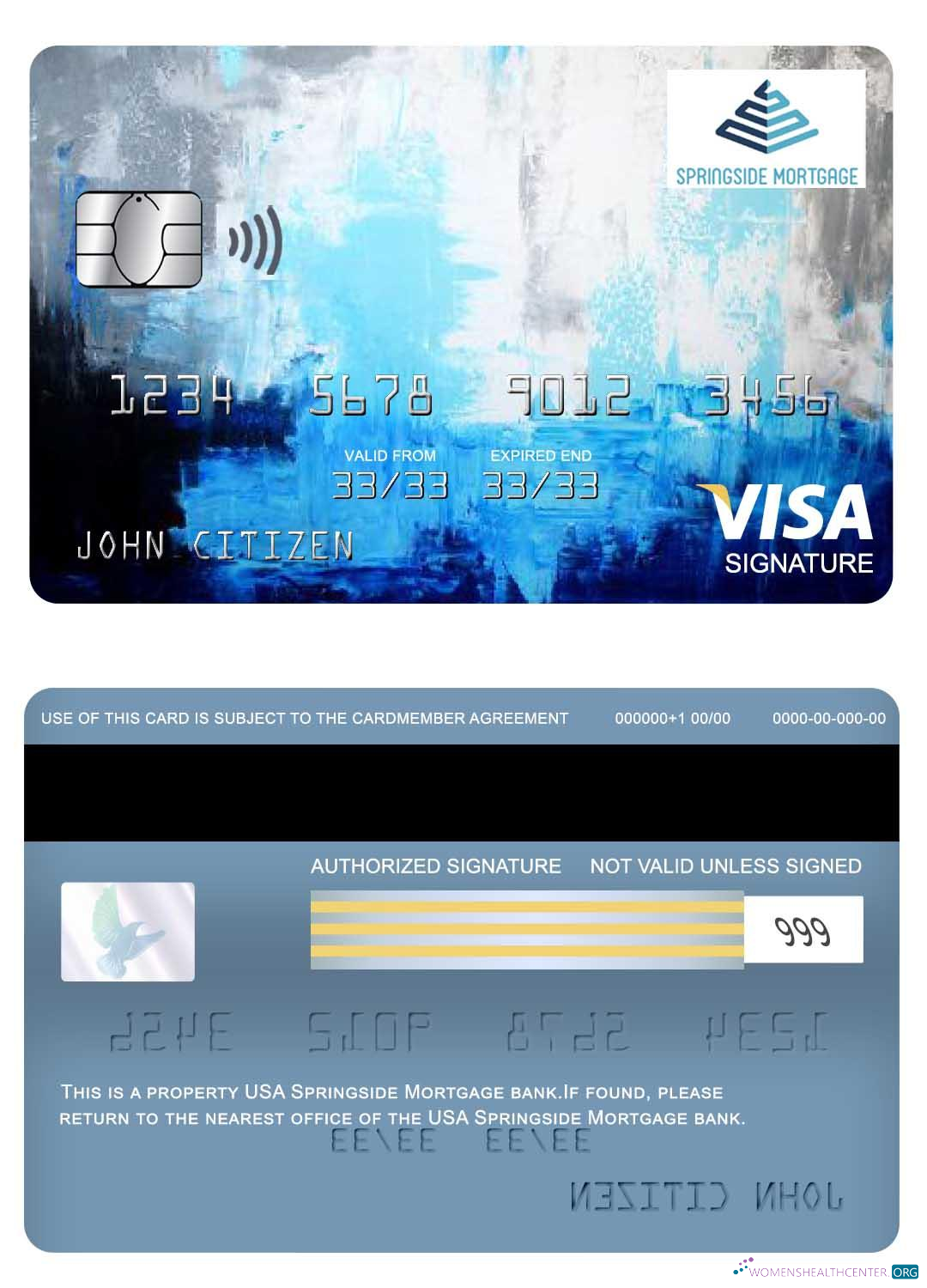 Download USA Springside Mortgage bank visa signature card Photoshop template